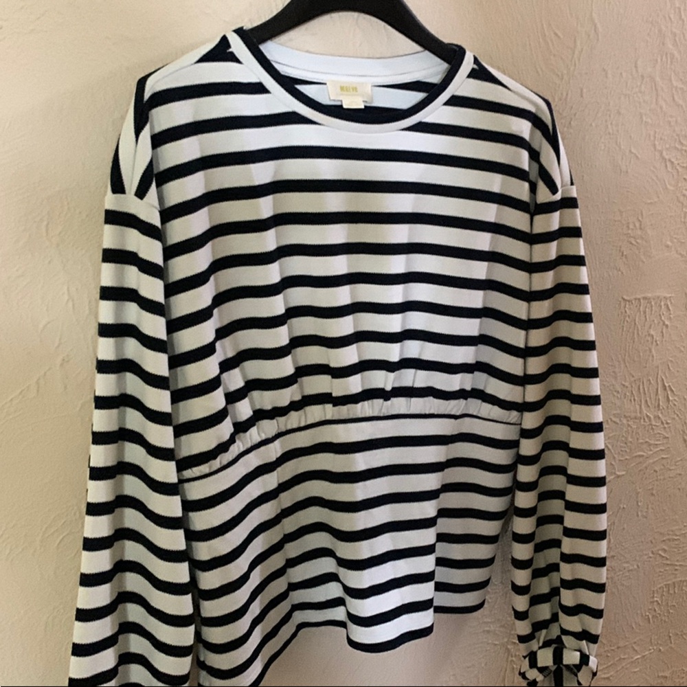 Maeve Navy and White Striped Long Sleeve Top
